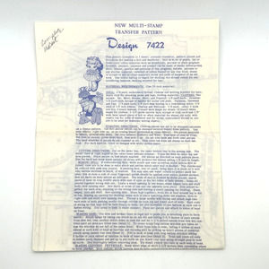 Vintage Doll and‎ Clothes Transfer Pattern #7422 Finished Doll Approximatley 11"